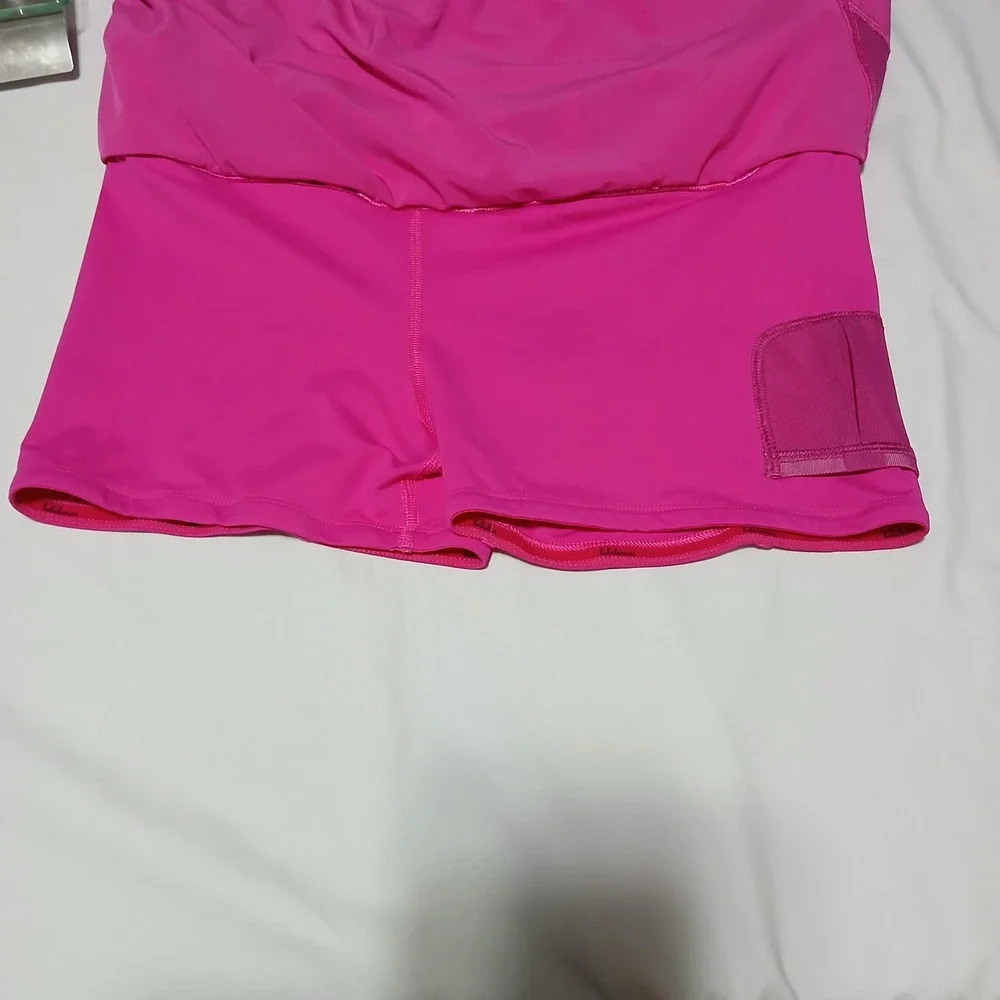 Lululemon‎ Pace Setter Skirt Pink Striped Waist Pleated Back Tennis Skort Size 8